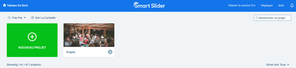 Tableau de bord Smart Slider